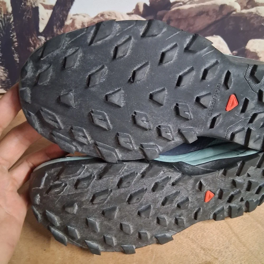 Salomon Gore-Tex Trail Running Shoes Womens 8 Navy Blue Green Waterproof Hiking
